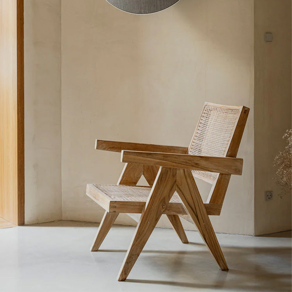 House of Woodworm | Chandigarh Premium Solid Wood Cane Lounge Chair