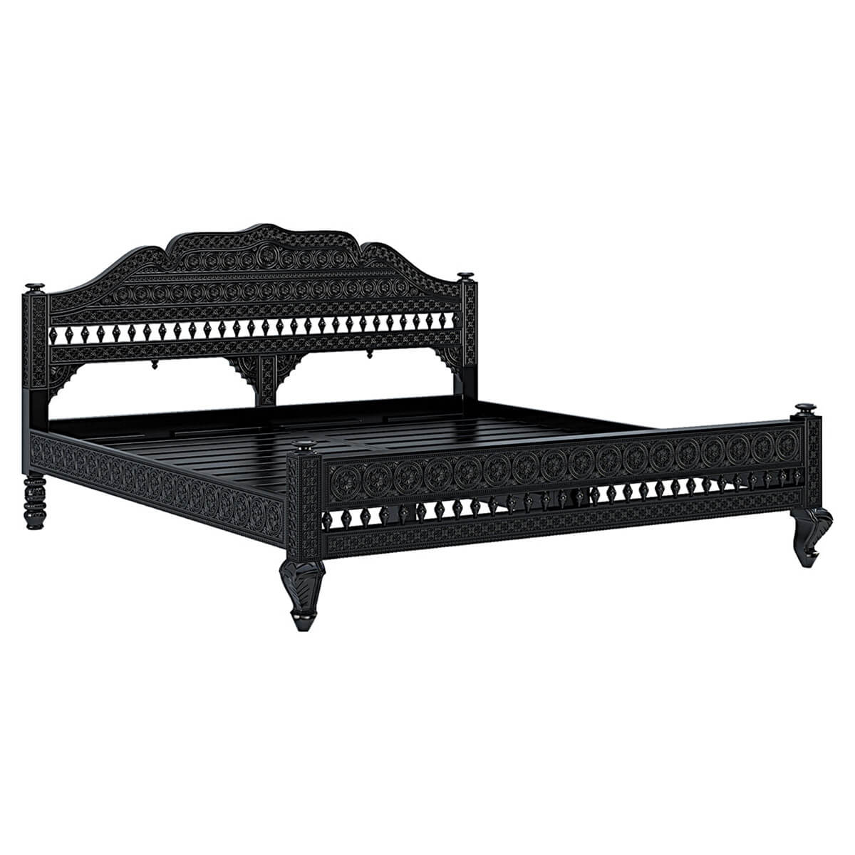 Woodworm Furniture | Barmer Carved | Solid Wood | Platform Bed |