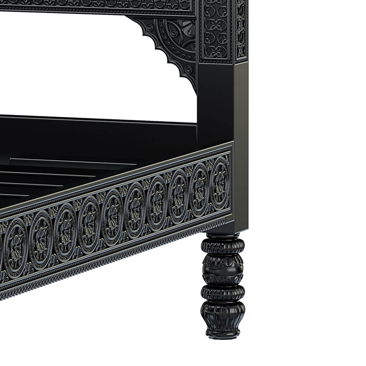 Woodworm Furniture | Barmer Carved | Solid Wood | Platform Bed | Carved Side |