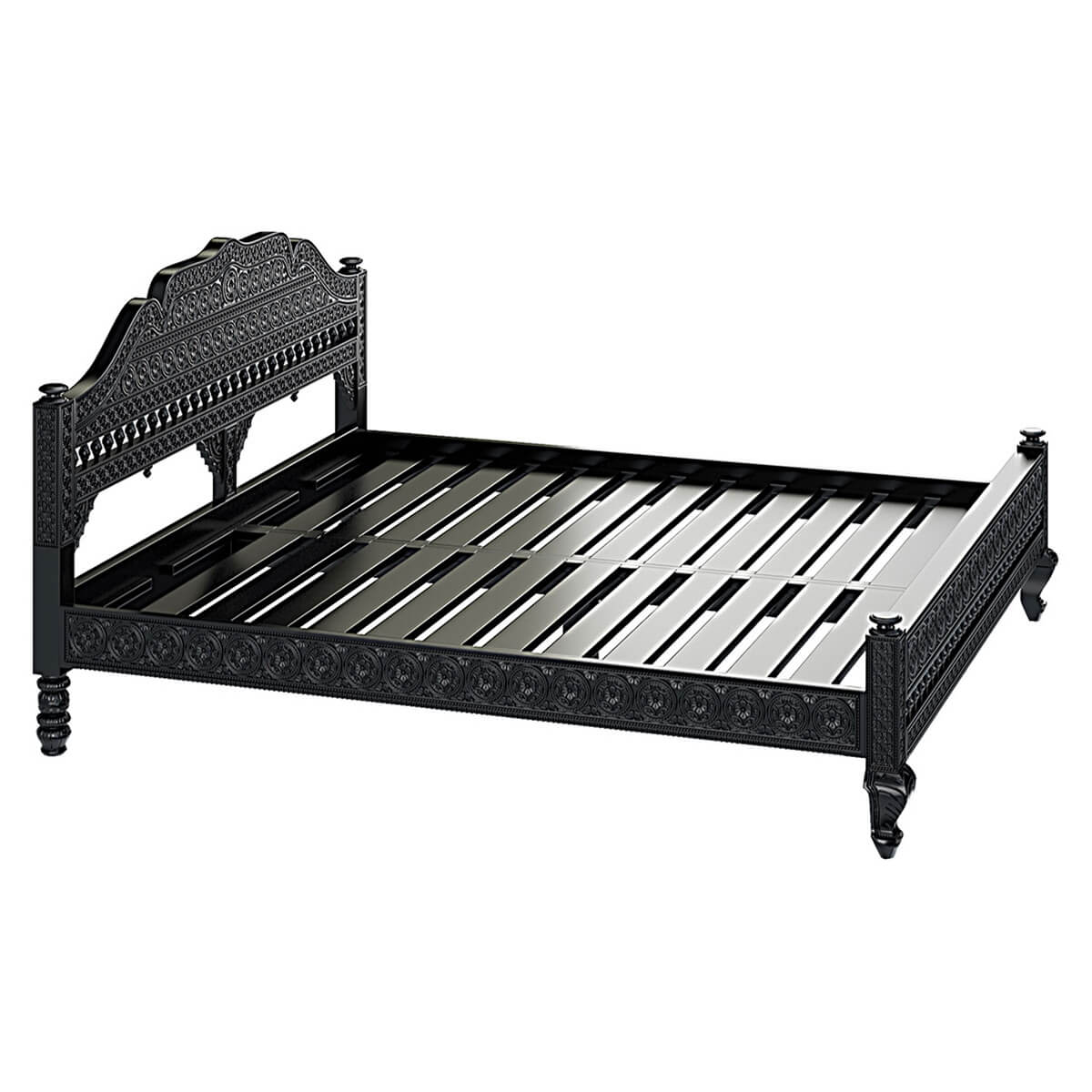 Woodworm Furniture | Barmer Carved | Solid Wood | Platform Bed
