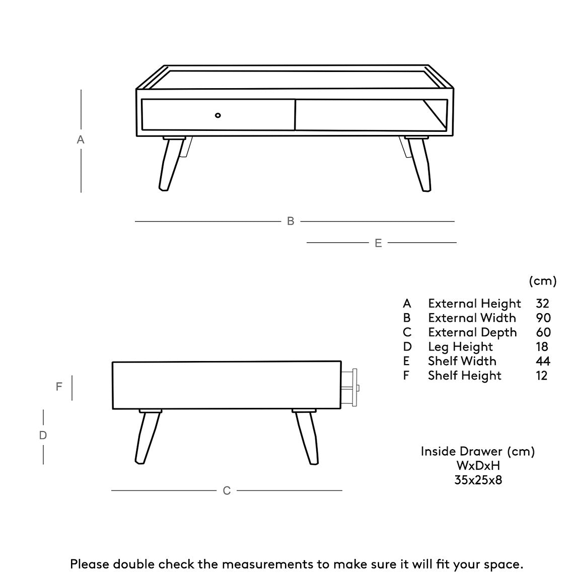Woodworm | Fusion Coffee Table | Solid wood | Drawers | Rosewood | Dimension