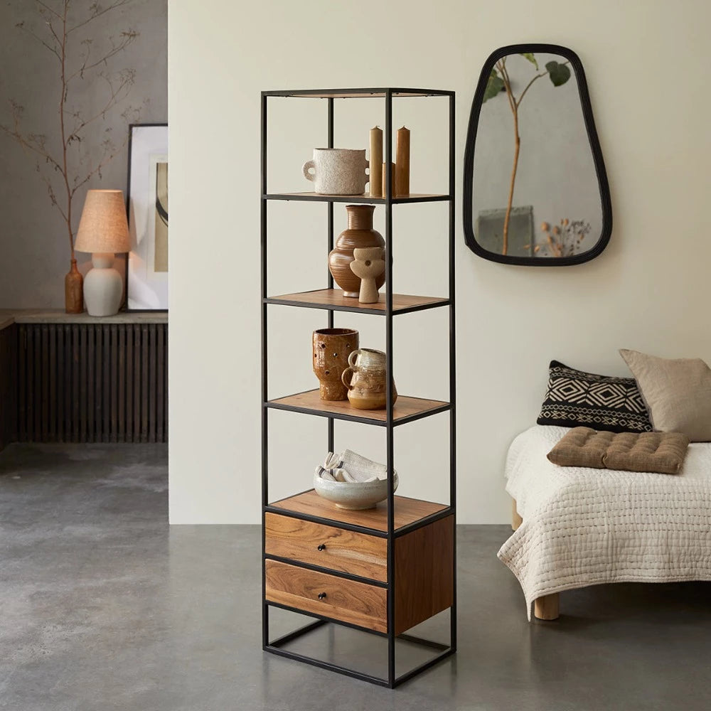 Woodworm furniture-Solid wood-Sheesham-Alif Single-Bookcase-BookSelf-Side view-Natural