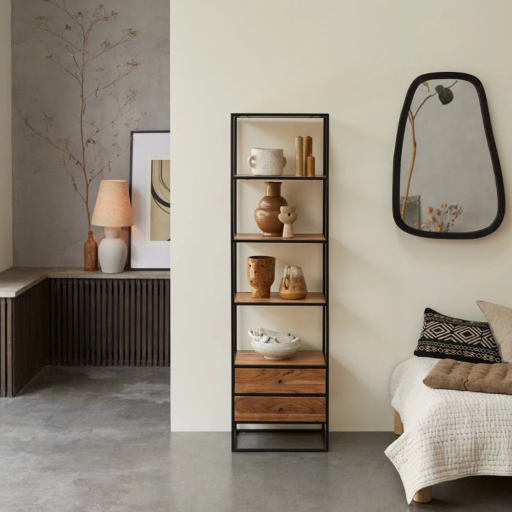 Woodworm furniture-Solid wood-Sheesham-Alif Single-Bookcase-BookSelf-Natural