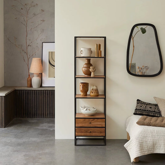 Woodworm furniture-Solid wood-Sheesham-Alif Single-Bookcase-BookSelf-Natural