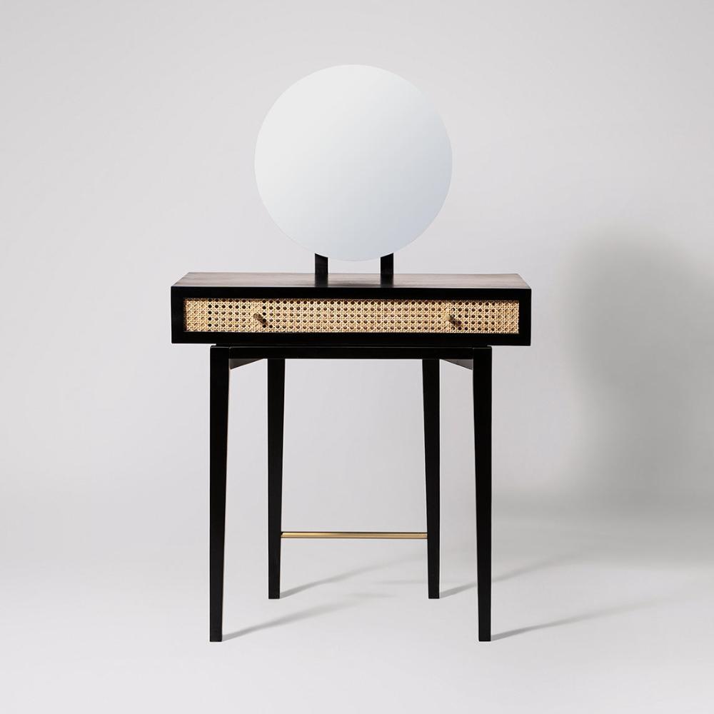 Buy house of woodworm premium furniture raphia solid wood and natural rattan cane dressing table Black finish