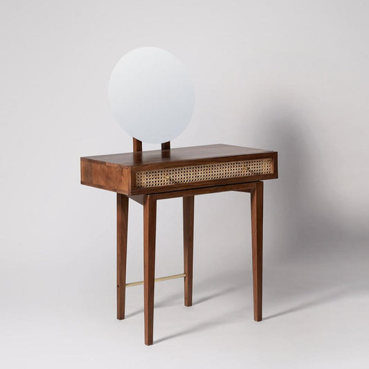 Buy house of woodworm premium furniture raphia solid wood and natural rattan cane dressing table honey finish