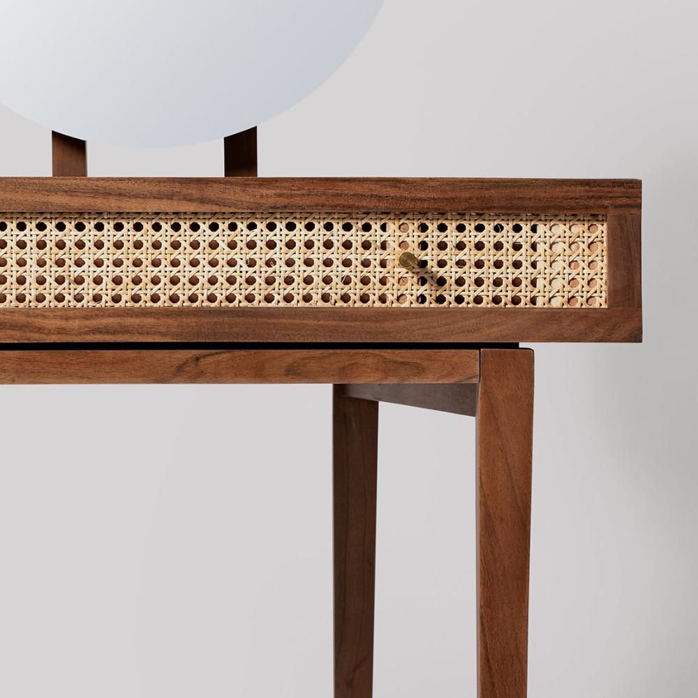 Buy house of woodworm premium furniture raphia solid wood and natural rattan cane dressing table honey finish detail