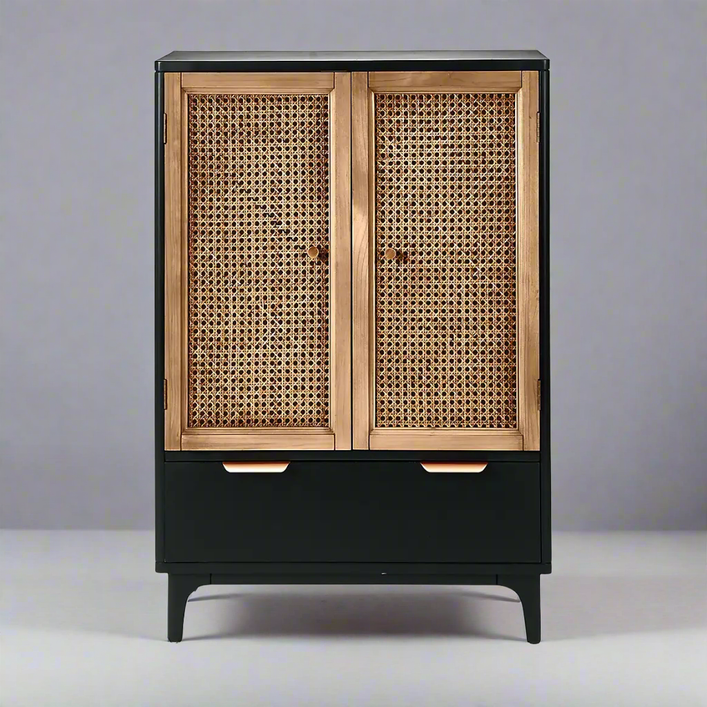 Woodworm | Franco Cabinet | Premium - Cane Sideboard | Solid wood | Black | Rattan