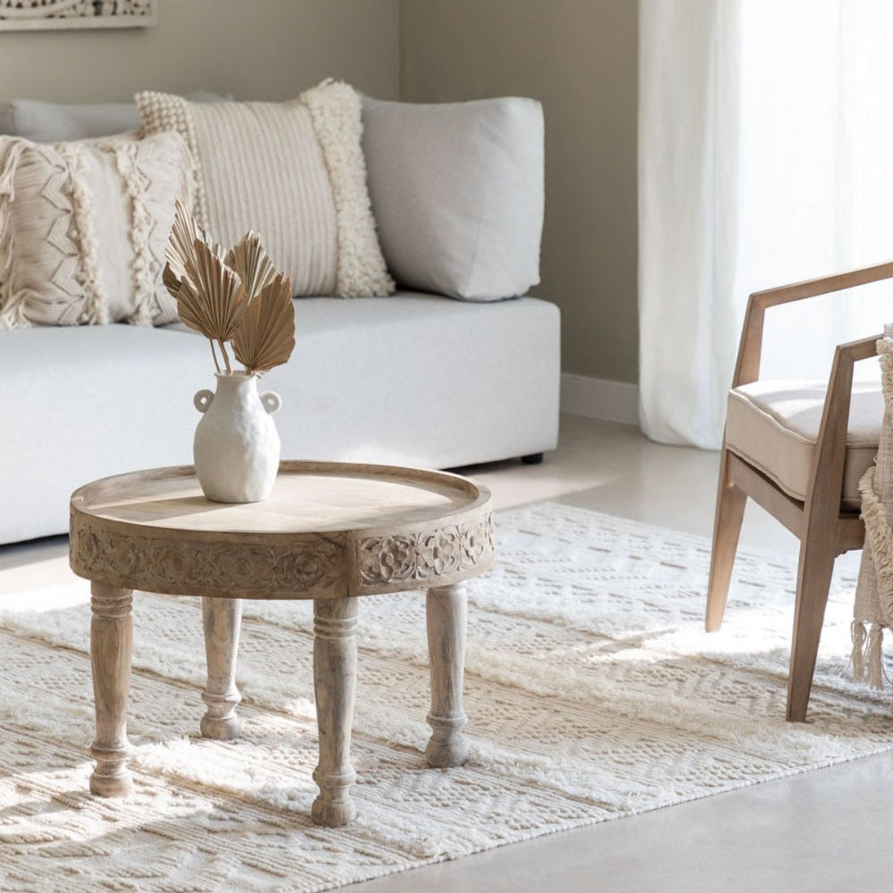 Woodworm Furniture | Carved Round Table | Coffee Table| Head Work | Solid Wood