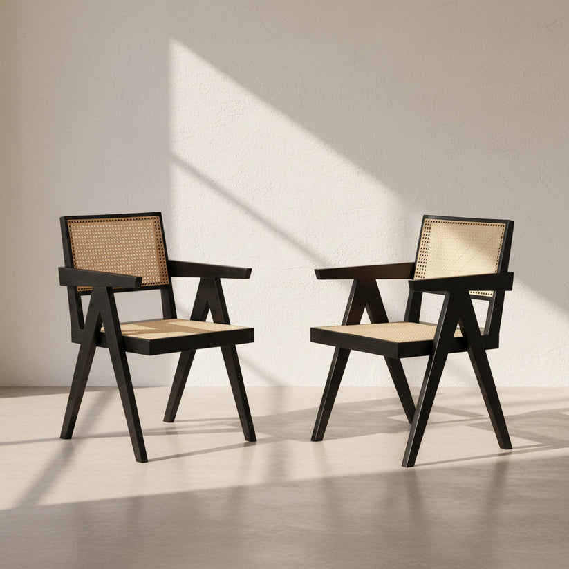 Chandigarh Cane Chair | Solid Wood & Natural Rattan | Home & Office ...