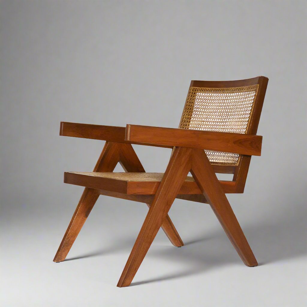 House of Woodworm | Chandigarh Premium Solid Wood Cane Lounge Chair