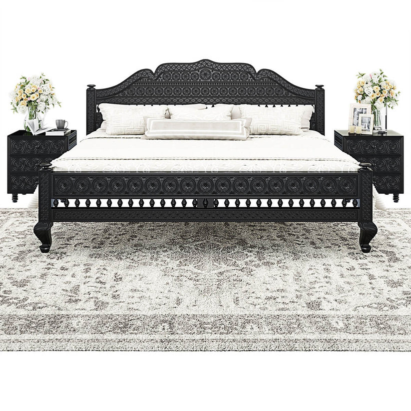 Woodworm Furniture Barmer Carved Platform Bed Rosewood (Sheesham