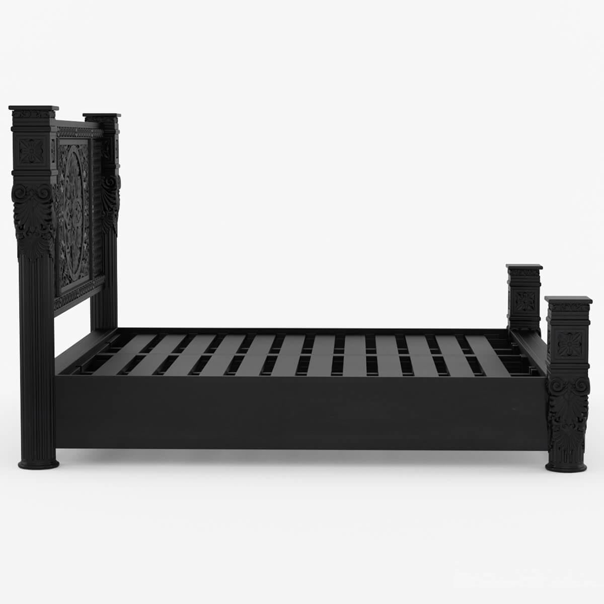 Woodworm Furniture | Jodhpur Carved Bed | Solid Wood | Sheesham | Side View