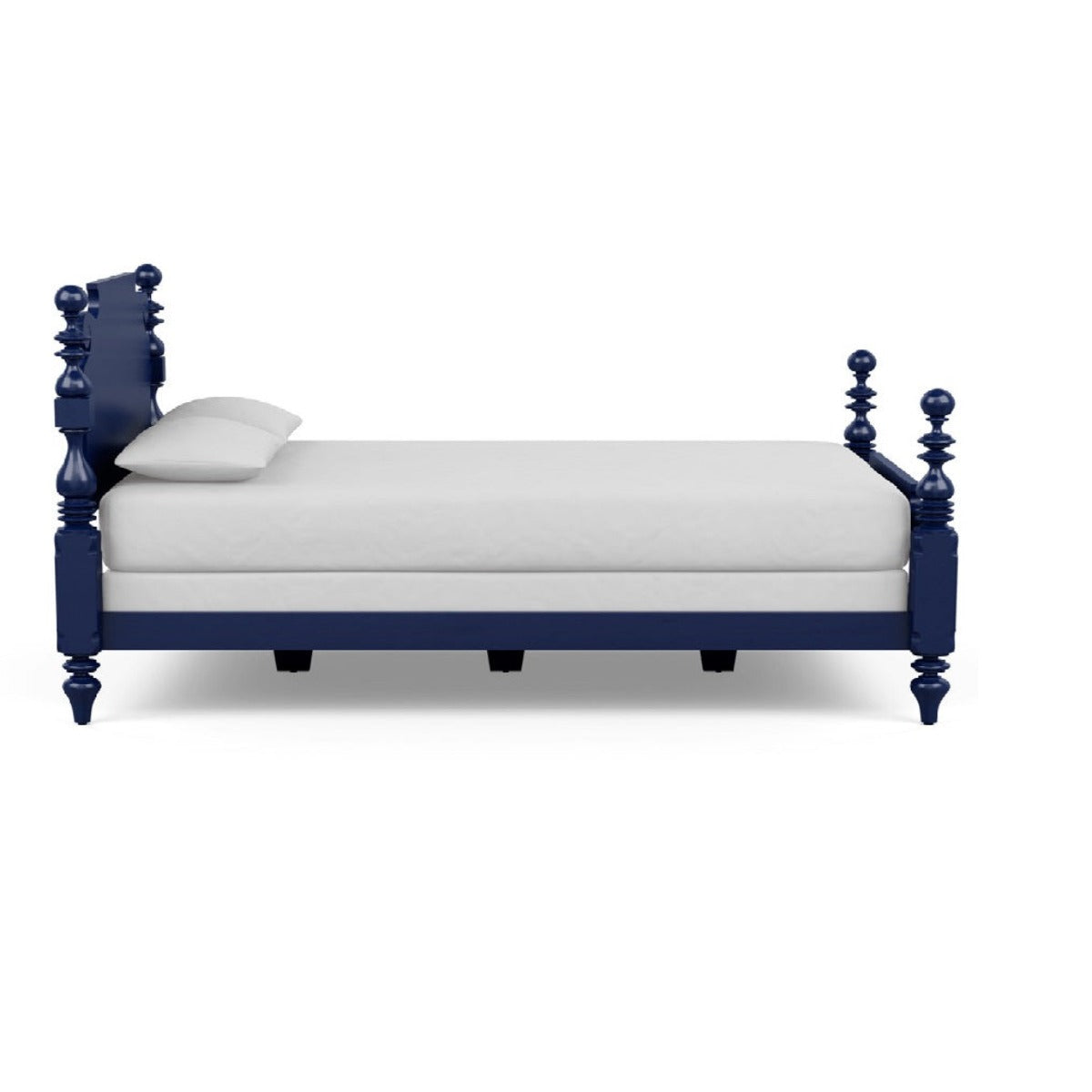 Woodworm Furniture | Beyonce Bed | Premium Rosewood Bed | Solid wood | Turning Legs | Blue | Side View  