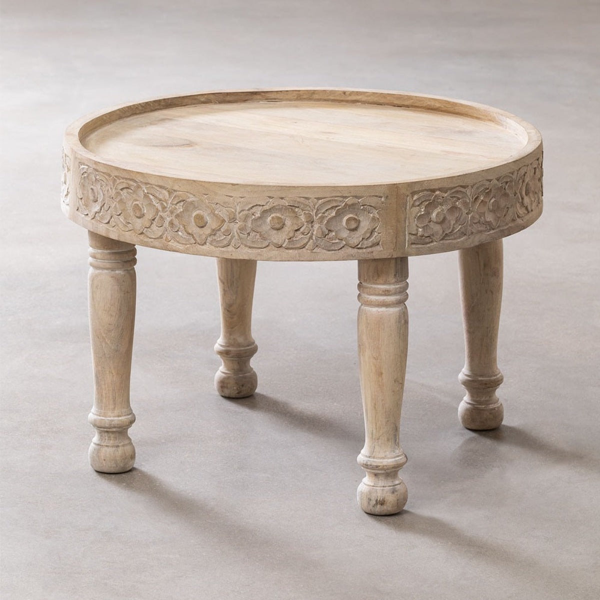 Woodworm Furniture | Carved Round Table | Coffee Table| Head Work  | Overall View