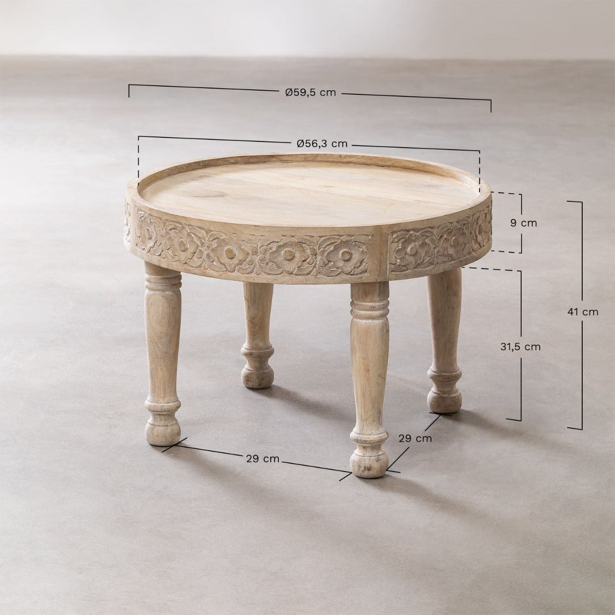Woodworm Furniture | Carved Round Table | Coffee Table| Head Work  | Dimensions