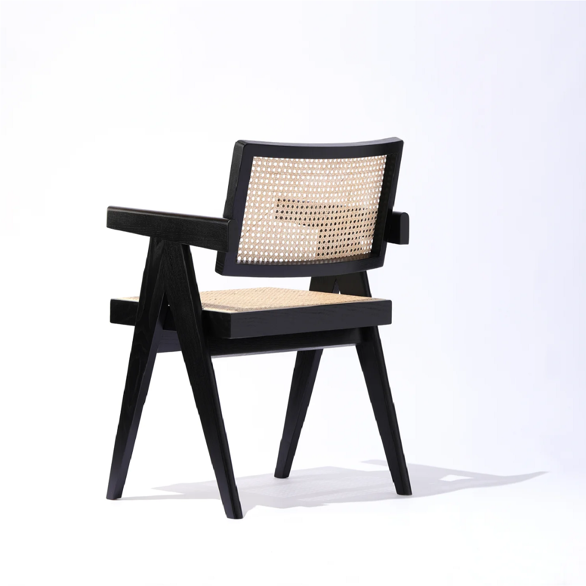 Woodworm | Premium Solid Wood Cane Chair | Sheesham | Black | Back View 