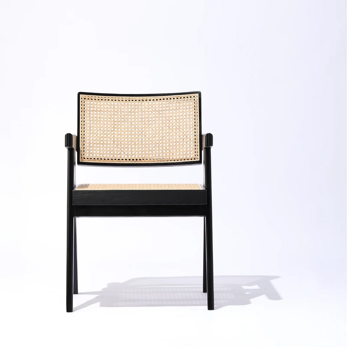 Woodworm | Premium Solid Wood Cane Chair | Sheesham | Black | Front View
